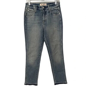 AMO Babe Sweet Cheeks Jeans Women’s Size 27 Blue Raw Hem Button Fly‎ Ankle Denim
